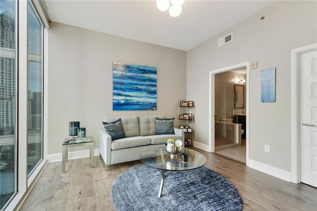 living room with hardwood / wood-style flooring