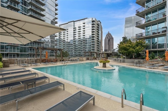 view of pool featuring a patio