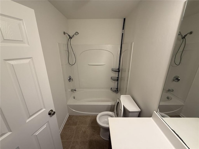 full bathroom with tile patterned floors, vanity, toilet, and  shower combination