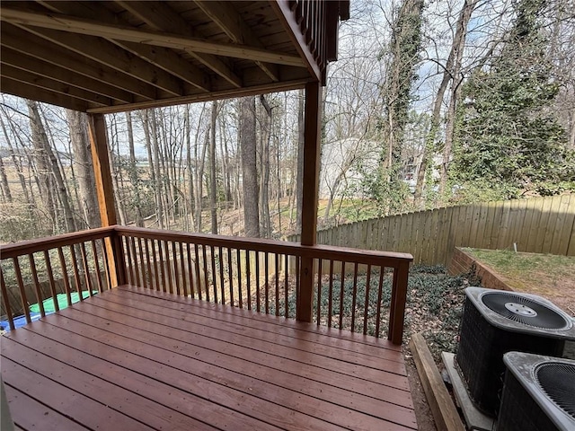 deck with central air condition unit and fence