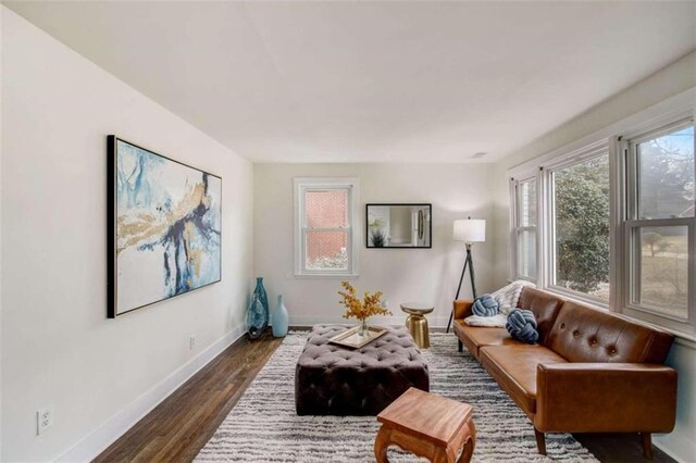 sitting room with dark hardwood / wood-style floors