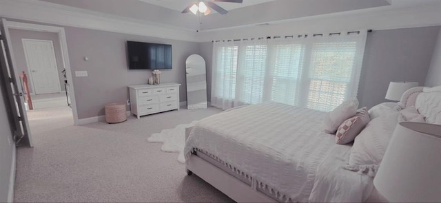 779 Avonley Creek Trce, Sugar Hill, GA 30518 - bedroom featuring baseboards, light colored carpet, ceiling fan, and a raised ceiling