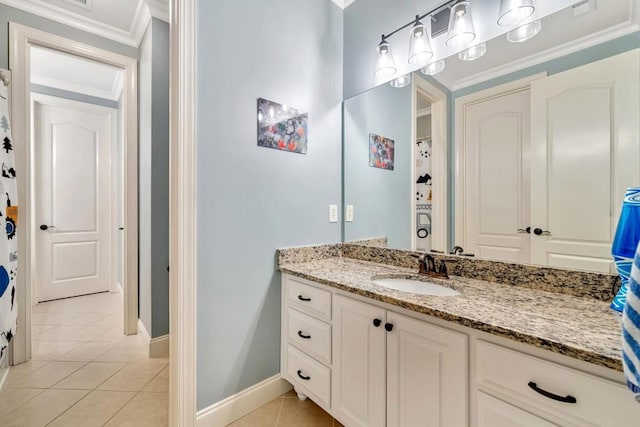 3925 Sheldon Dr NE, Atlanta, GA 30342 - full bath featuring vanity, tile patterned floors, crown molding, and baseboards