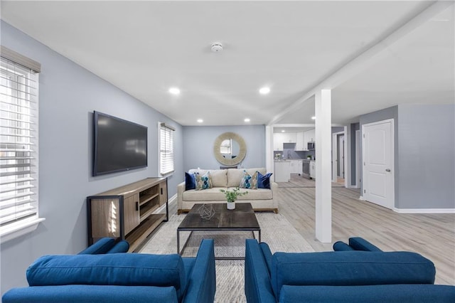 living room with light wood-type flooring