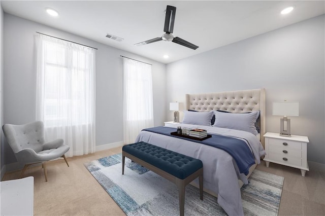 1048 Claudette Colvin Ct, Atlanta, GA 30318 - carpeted bedroom featuring baseboards, a ceiling fan, visible vents, and recessed lighting
