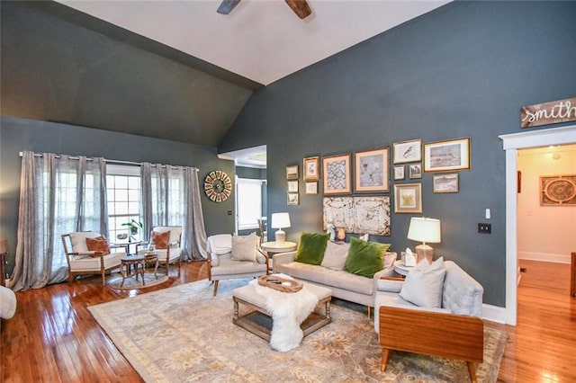 4742 Thunder River Dr, Gainesville, GA 30506 - living room with hardwood / wood-style floors, vaulted ceiling, and ceiling fan