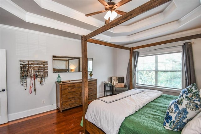 4742 Thunder River Dr, Gainesville, GA 30506 - bedroom featuring a tray ceiling, ornamental molding, wood finished floors, and a ceiling fan