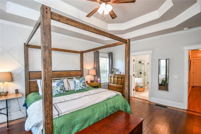 4742 Thunder River Dr, Gainesville, GA 30506 - bedroom featuring hardwood / wood-style floors, ornamental molding, ensuite bathroom, and ceiling fan