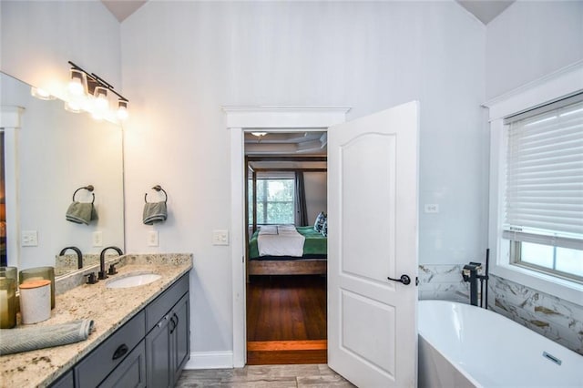 4742 Thunder River Dr, Gainesville, GA 30506 - ensuite bathroom with a soaking tub, wood finished floors, and vanity