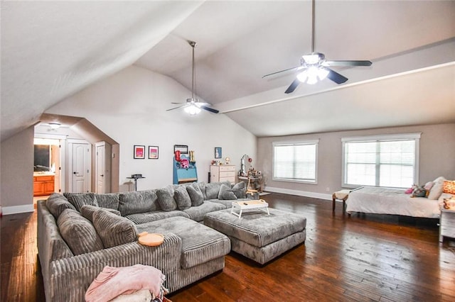 4742 Thunder River Dr, Gainesville, GA 30506 - living room with lofted ceiling, a ceiling fan, and hardwood / wood-style floors