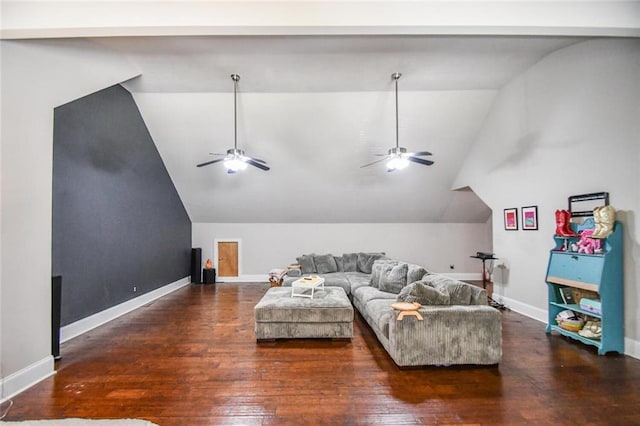 4742 Thunder River Dr, Gainesville, GA 30506 - living room featuring vaulted ceiling, wood finished floors, and ceiling fan