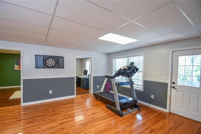 4742 Thunder River Dr, Gainesville, GA 30506 - exercise area featuring a paneled ceiling, light wood finished floors, and plenty of natural light