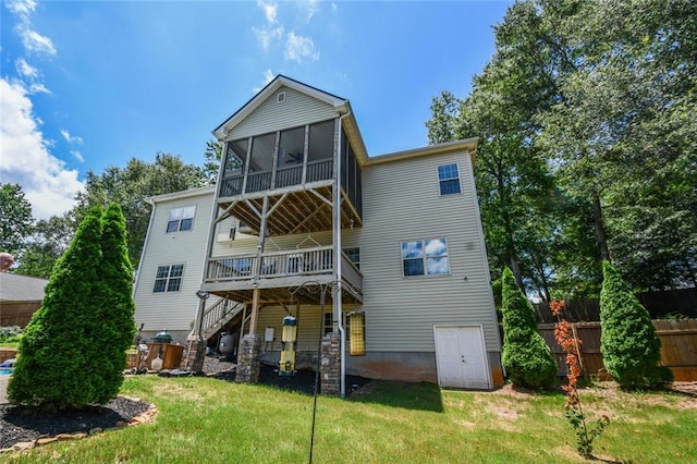 4742 Thunder River Dr, Gainesville, GA 30506 - back of property featuring stairway, a wooden deck, and a sunroom