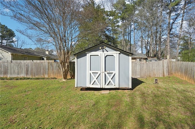 view of shed featuring a fenced backyard