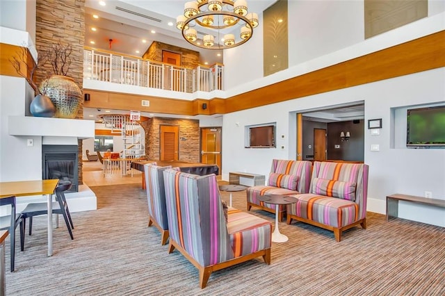 common area featuring a high ceiling and recessed lighting
