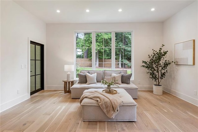 living area with light hardwood / wood-style floors