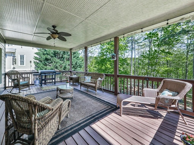 535 Crested Hawk Rdg, Canton, GA 30114 - deck with outdoor lounge area and a ceiling fan
