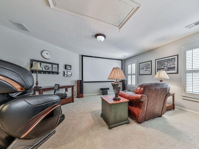 535 Crested Hawk Rdg, Canton, GA 30114 - home theater room featuring a healthy amount of sunlight, light carpet, and visible vents