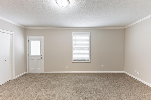 empty room featuring carpet, crown molding, and a healthy amount of sunlight