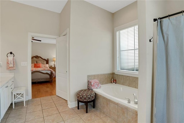 125 Rabbits Run, Fayetteville, GA 30215 - bathroom featuring a bath, connected bathroom, tile patterned floors, a shower with shower curtain, and vanity