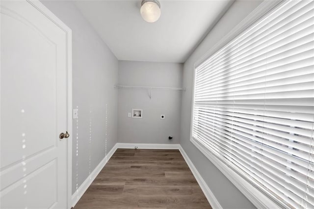 clothes washing area with washer hookup, dark hardwood / wood-style floors, and hookup for an electric dryer