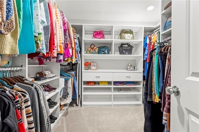 walk in closet featuring carpet floors