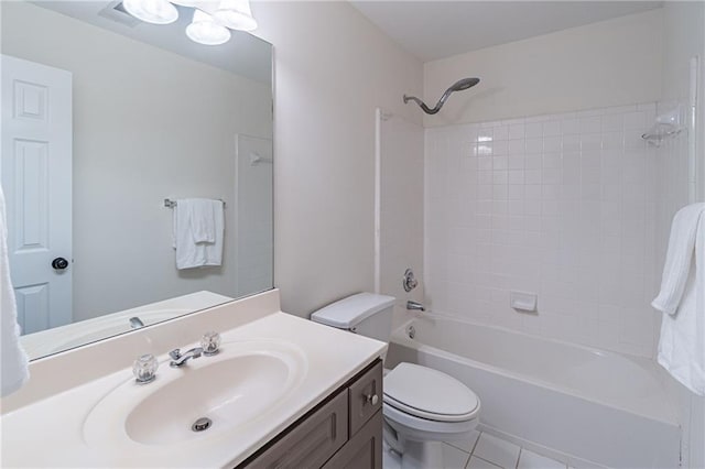 full bathroom with toilet, vanity, tile patterned floors, and shower / bath combination