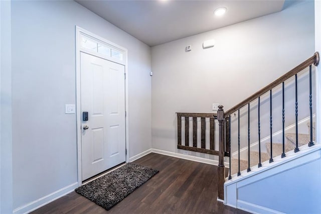 foyer entrance featuring dark wood-type flooring