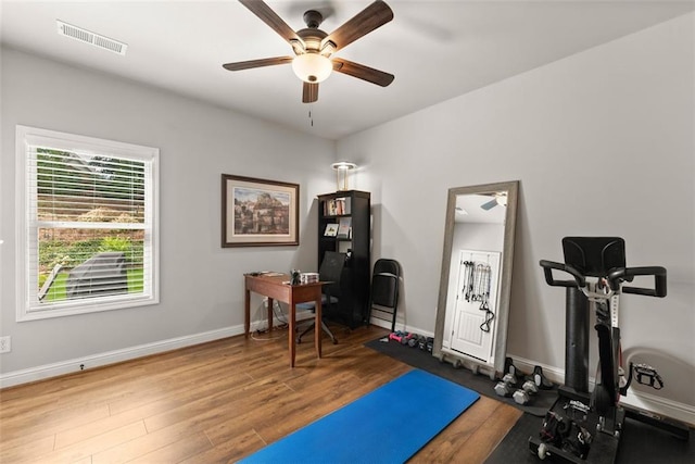 2213 Independence Ln, Buford, GA 30519 - workout room with ceiling fan and wood finished floors