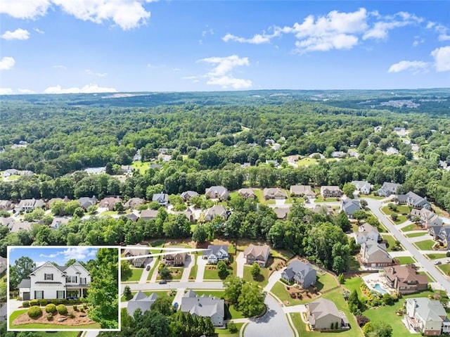 2213 Independence Ln, Buford, GA 30519 - aerial perspective of suburban area with property parcel outlined and a heavily wooded area