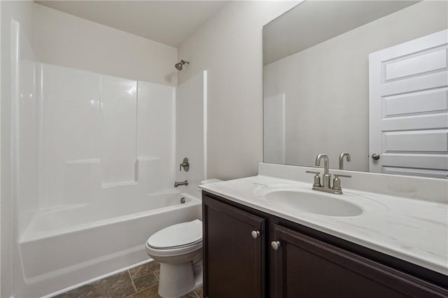 full bathroom featuring vanity, toilet, and shower / washtub combination