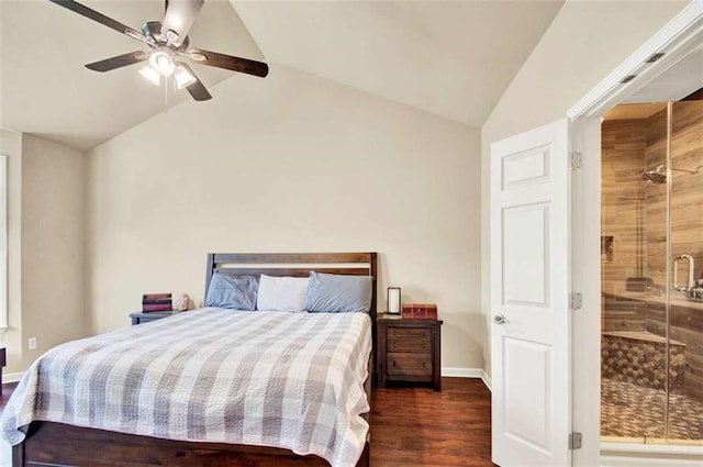 2685 Sardis Chase Ct, Buford, GA 30519 - bedroom with lofted ceiling, wood finished floors, baseboards, and a ceiling fan