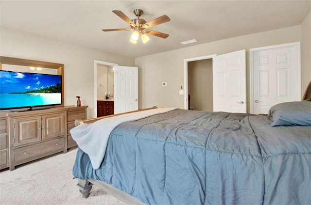 2685 Sardis Chase Ct, Buford, GA 30519 - bedroom featuring light colored carpet, a ceiling fan, and connected bathroom