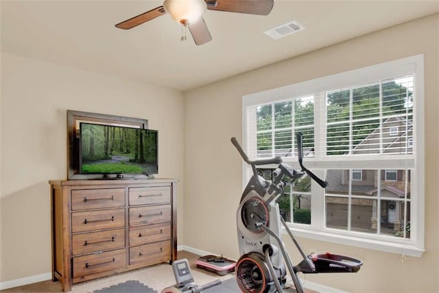 2685 Sardis Chase Ct, Buford, GA 30519 - exercise room featuring baseboards, ceiling fan, and carpet