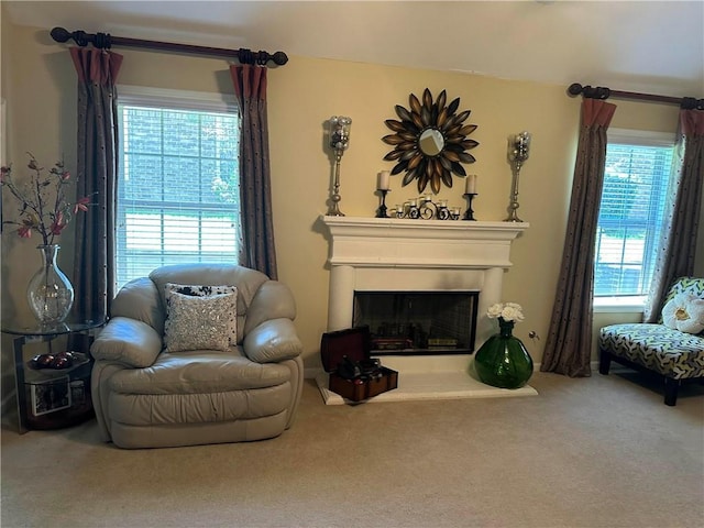 7946 Gossamer, Fairburn, GA 30213 - living area featuring carpet and a fireplace with raised hearth