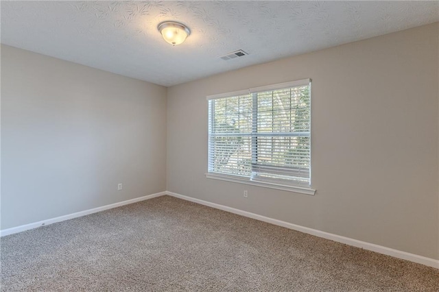 spare room with a textured ceiling and carpet flooring