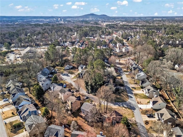 aerial view featuring a mountain view and a residential view