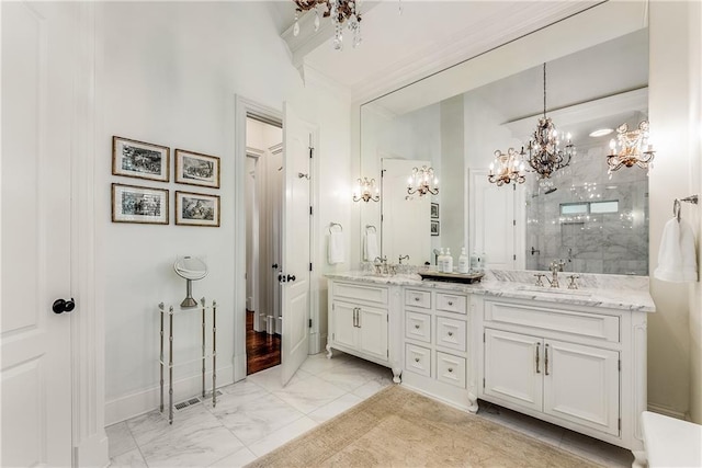 bathroom with vanity and an enclosed shower