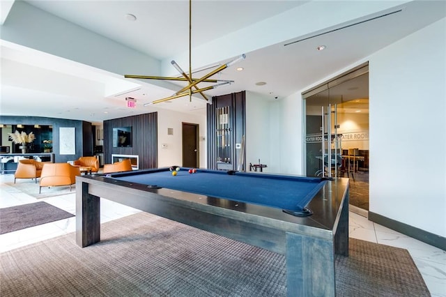 400 W Peachtree St NW Unit 3711, Atlanta, GA 30308 - rec room featuring pool table, recessed lighting, and marble finish flooring