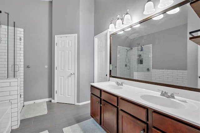 4349 Kousa Rd Unit 4, Austell, GA 30106 - full bathroom with a stall shower, double vanity, a tub, and tile patterned floors
