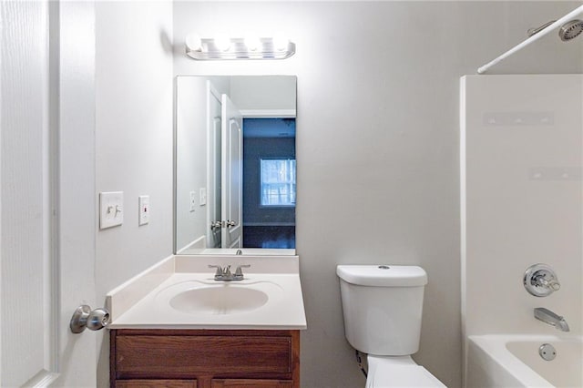 full bathroom featuring shower / tub combination, vanity, and toilet