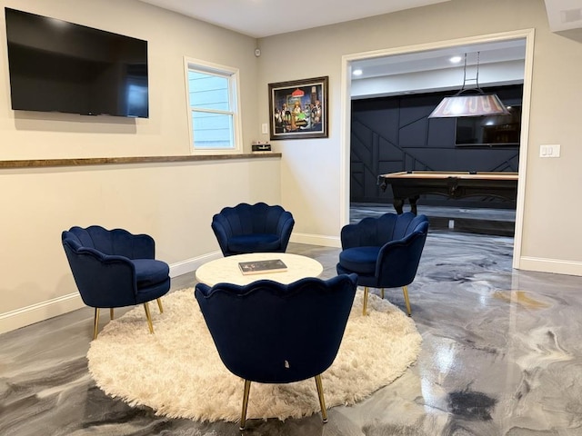 410 Spring Lake Hls, Canton, GA 30114 - living area with baseboards, pool table, and concrete flooring