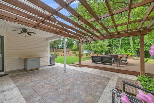 1164 Otis Dr, Bethlehem, GA 30620 - view of patio featuring outdoor dining space, a ceiling fan, a pergola, and area for grilling