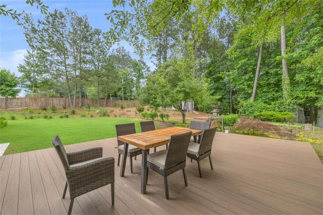 1164 Otis Dr, Bethlehem, GA 30620 - wooden deck featuring outdoor dining space and a fenced backyard