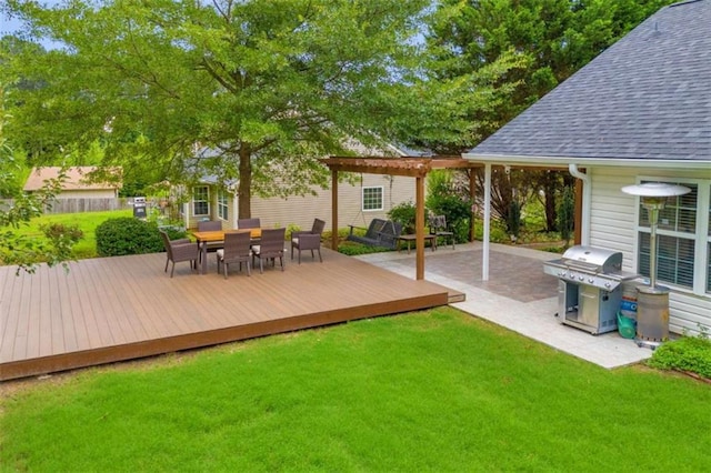 1164 Otis Dr, Bethlehem, GA 30620 - deck featuring area for grilling, outdoor dining space, and a pergola