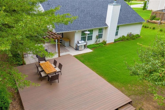 1164 Otis Dr, Bethlehem, GA 30620 - back of house with a wooden deck, a pergola, a shingled roof, and a lawn