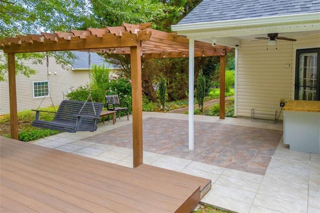 1164 Otis Dr, Bethlehem, GA 30620 - wooden terrace with ceiling fan, a pergola, and a patio area
