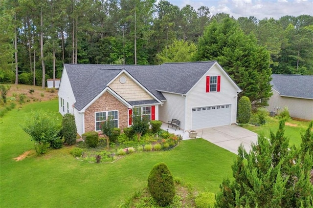 1164 Otis Dr, Bethlehem, GA 30620 - view of front of property featuring a front yard, concrete driveway, stone siding, and roof with shingles