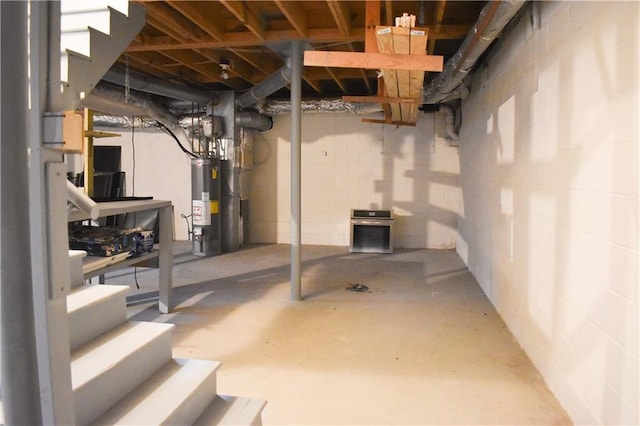 basement featuring water heater