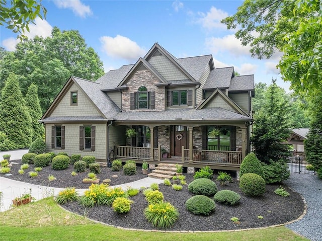 407 Maple Ridge Ct, Cumming, GA 30028 - craftsman-style home with stone siding, a porch, and roof with shingles